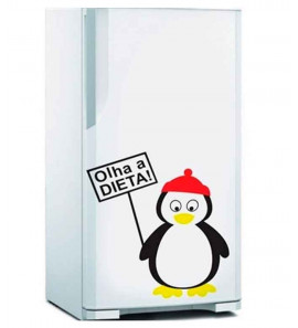 Adesivo de Geladeira Pinguim Placa Olha a Dieta